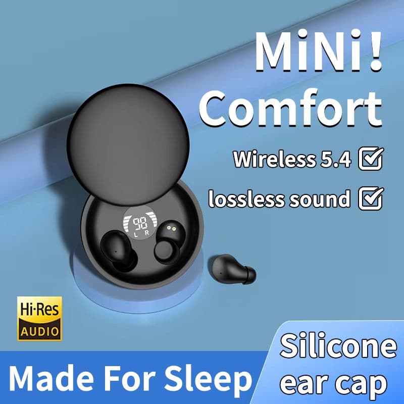  Fone de ouvido sem fio, fones de ouvido invisíveis para dormir, Bluetooth, estéreo, cancelamento de ruído, mini, à