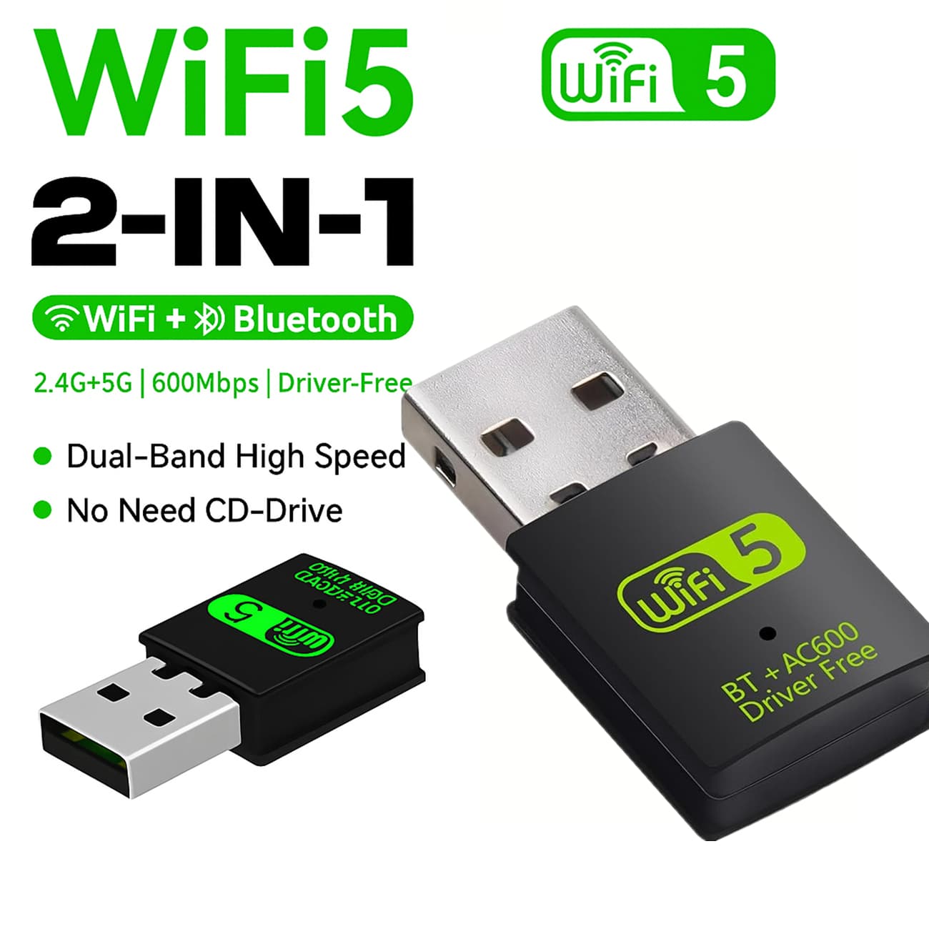 Dongle Wi-Fi USB Bluetooth , Adaptador Sem Fio AC600 Receptor De PC 2.4G/5GHz 600Mbps Para Laptop Desktop Windows 10/8/8