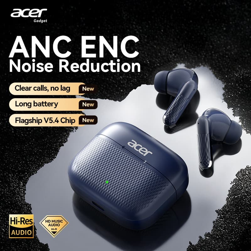 Fones de Ouvido Acer OHR636 ANC Sem Fio Bluetooth, Fones de Ouvido, Fones Intra-Auriculares TWS Estéreo Tipo-C