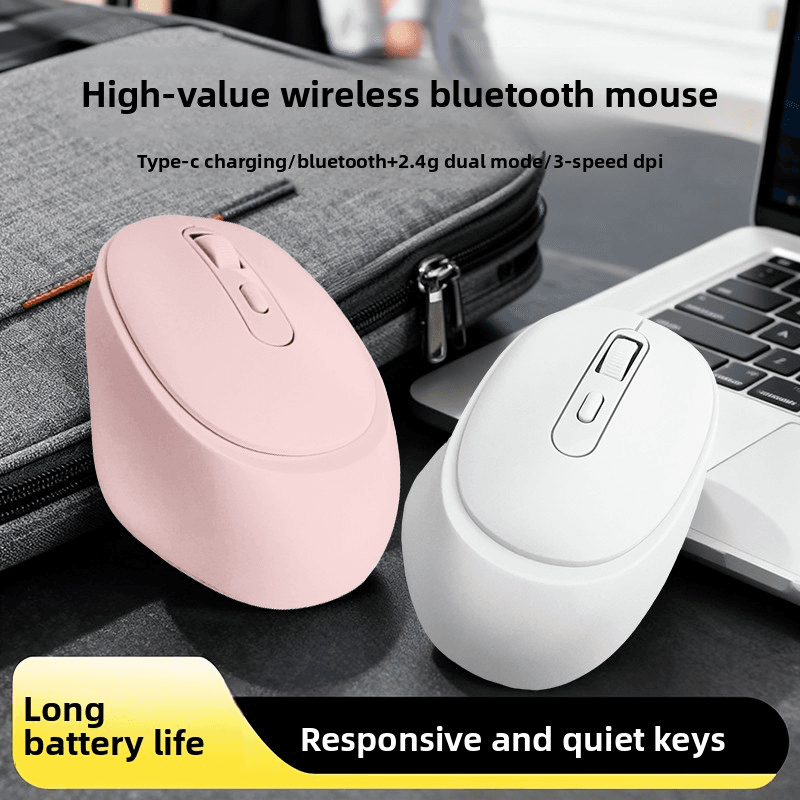 Mouse de computador sem fio Bluetooth duplo conexão e duplo modo, mouse silencioso recarregável via USB-C sem