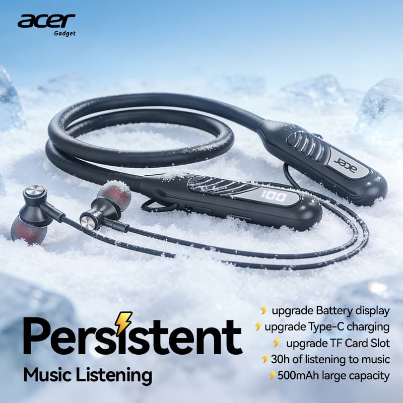 Acer OHR635 Fones De Ouvido Bluetooth Neckband Sem Fio TWS Alta Fidelidade Tipo-C Para Música Uso Diário Viagem Deslocam