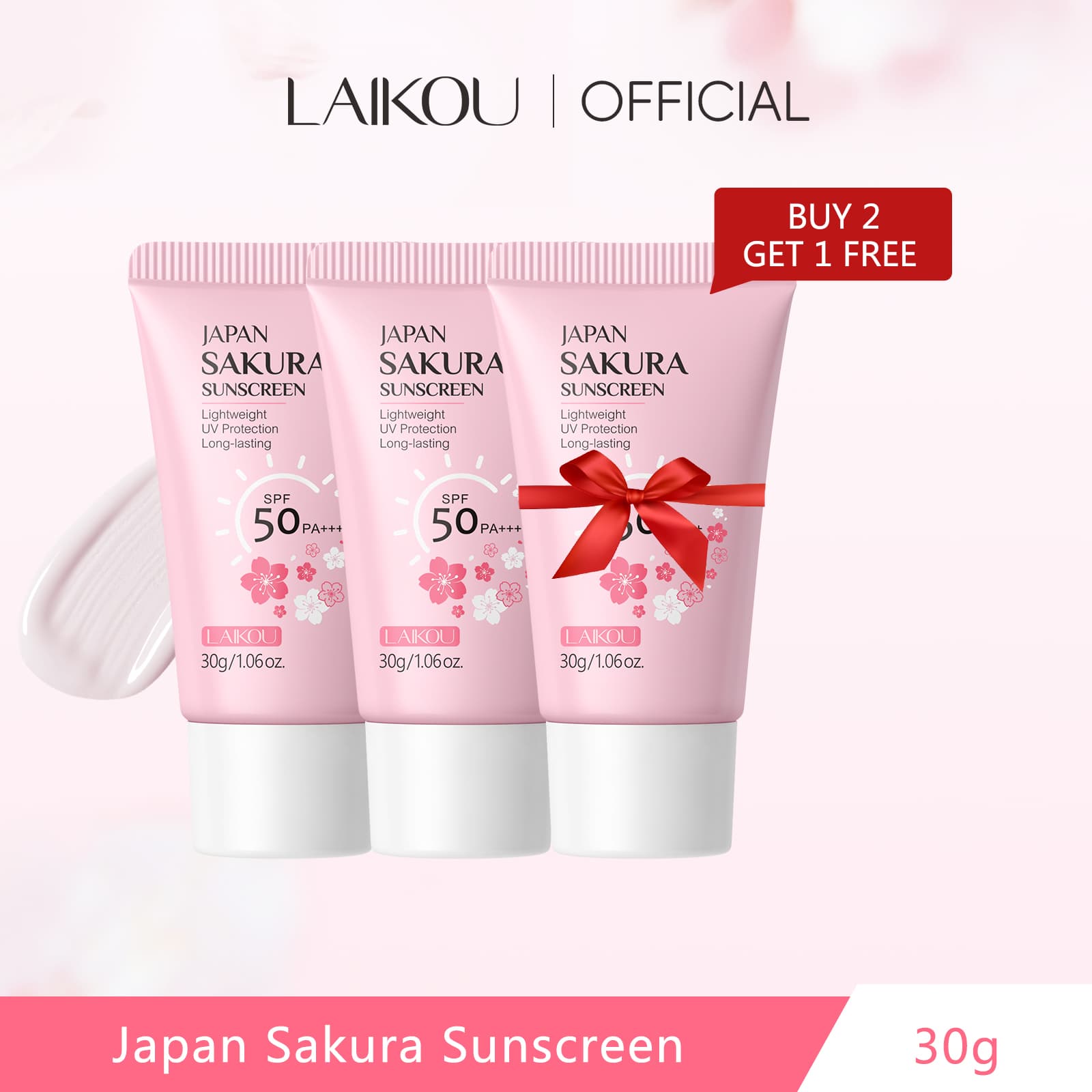 Protetor Solar Laikou Sakura 30g*3pcs Leve Spf50 Proteção Uv Clareia O Tom Da Pele e Firma a Pele