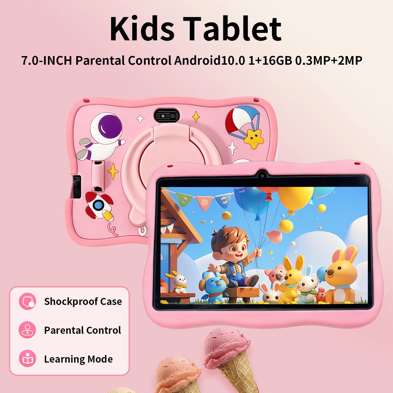 Tablet para crianças de 7 polegadas, com Wi-Fi, Bluetooth e sistema Android — um tablet inteligente ultra resistente