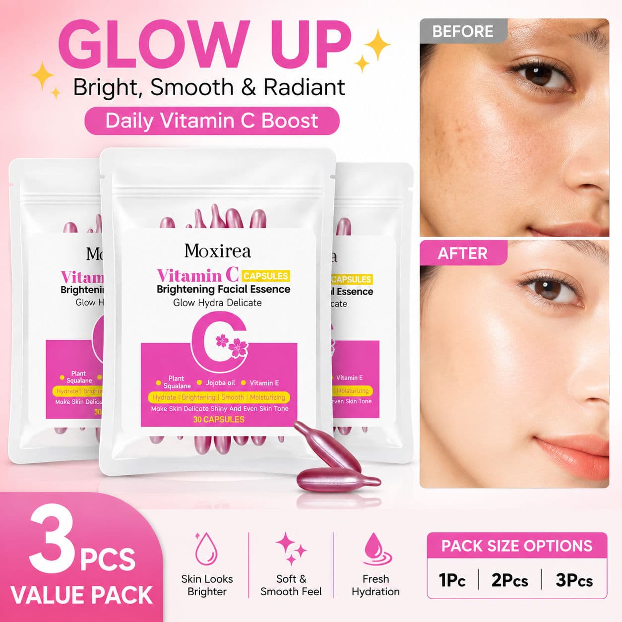 Cápsulas Avançadas de Vitamina C para Clareamento, , Vitamina E, Cuidados Faciais para a Pele Radiante, 30 Unidades