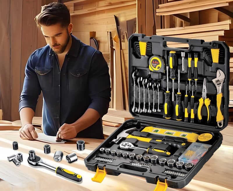 Um Conjunto Tudo-Em-138 Peças De Ferramentas De Hardware Doméstico , Kit Completo De Reparo Manual Com Caixa De Armazena