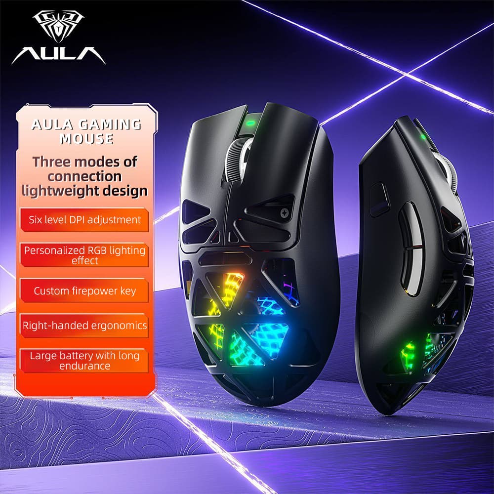 Mouse Gamer Sem Fio Aula SC620, Tri-Modo 2.4GHz/USB-C/BT5.3, Mouse Computador 12000 DPI, Macros Programáveis com Botão