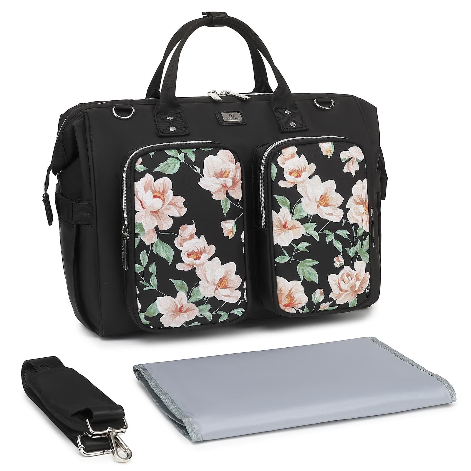 Bolsas de fraldas tipo tote com trocador e tiras para carrinho, bolsas de bebê recém-nascido portáteis grandes, unissex