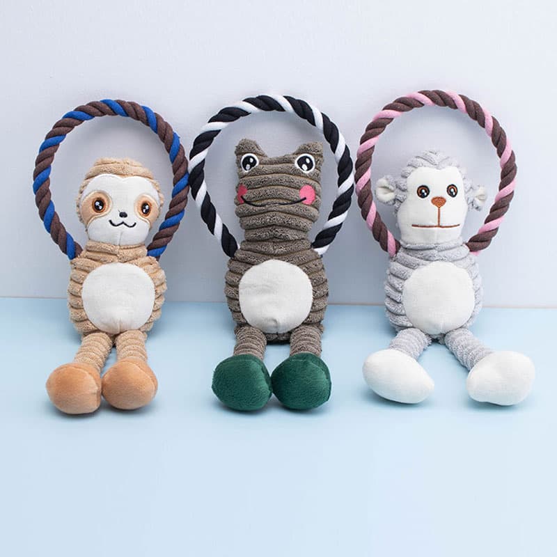 Brinquedo de corda para cachorro em forma de anel, brinquedo de pelúcia com desenho animado que faz barulho, tug