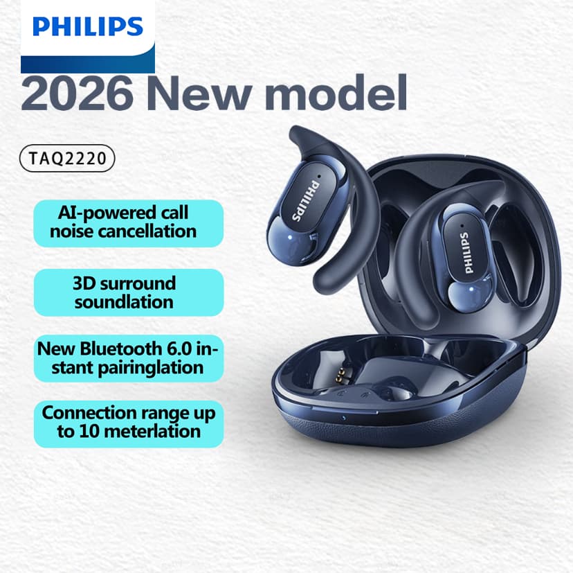 Fones de ouvido PHILIPS TAQ2220, fones de ouvido Bluetooth 6.0 sem fio, fones de ouvido HiFi com graves, longa duração