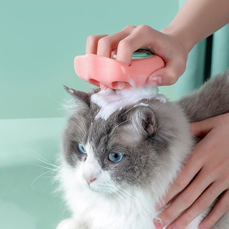 Escova de Banho Pet: Dispensador de Shampoo em Forma de Pata, Escova de Massagem de Silicone para Banho de Cachorro ou