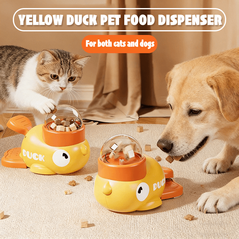 Comedouro Interativo para Pets - Patinho Amarelo - Dispensador de Ração Lenta para Gatos e Cachorros - Brinquedo de