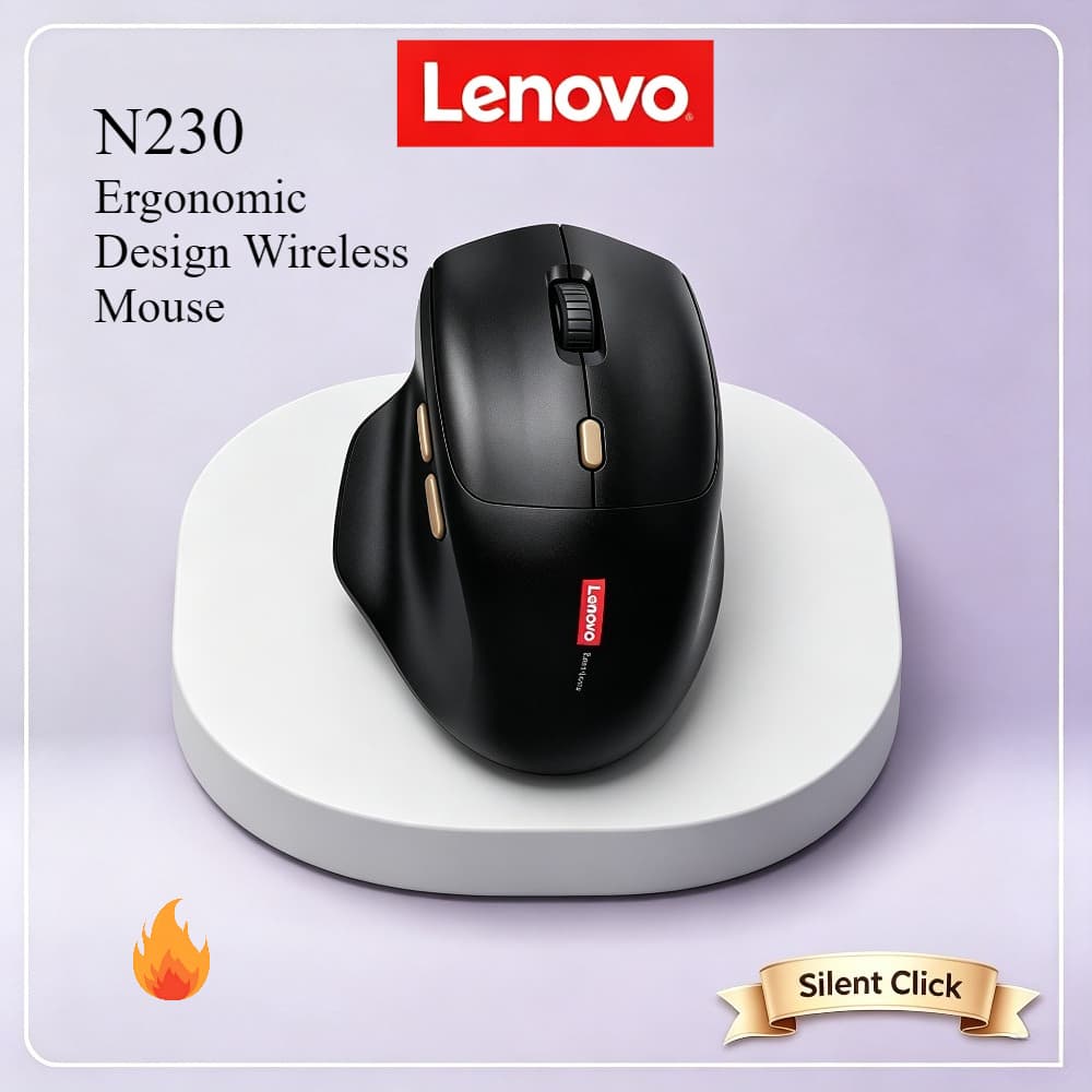 Mouse Lenovo N230 Design Ergonômico Sem Fio 2.4GHz Clique Silencioso Aderência Confortável Mouse Portátil Para Laptop