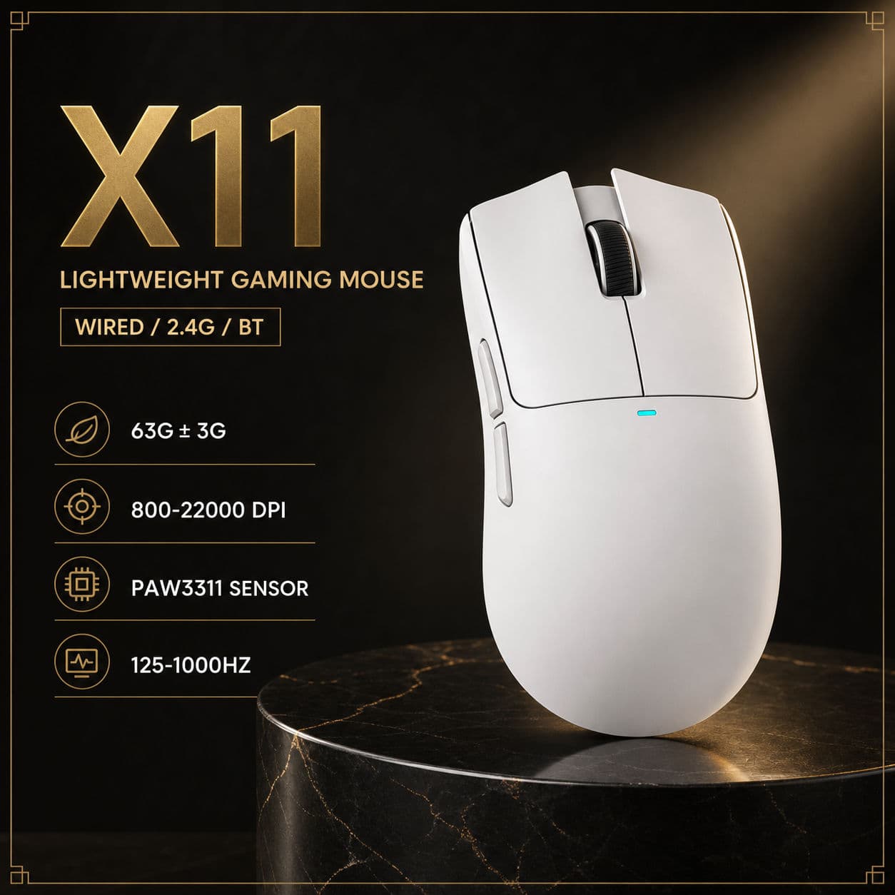 Mouse Gamer Sem Fio ATTACK SHARK X11, taxa de sondagem de 1000 Hz, concha sem vazamentos, superfície fosca antissuor,