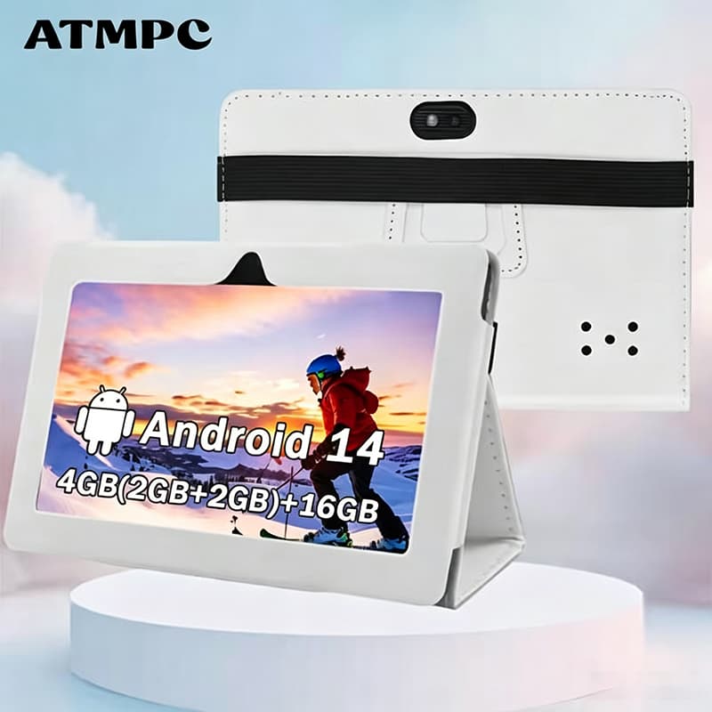 Tablet Android ATMPC de 7 polegadas, armazenamento de 16 GB + memória de 4 GB (2 GB + 2 GB expansível), tela IPS HD,