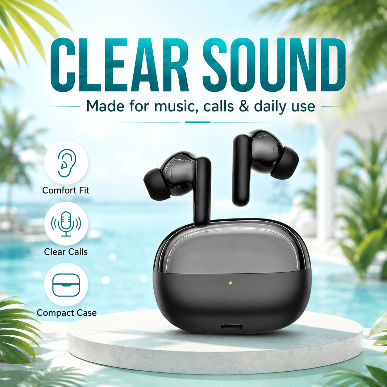 Fones de Ouvido Bluetooth TWS Sem Fio 5.3, Fones Intra-Auriculares, Fones de Ouvido Estéreo HiFi de Alta Qualidade à