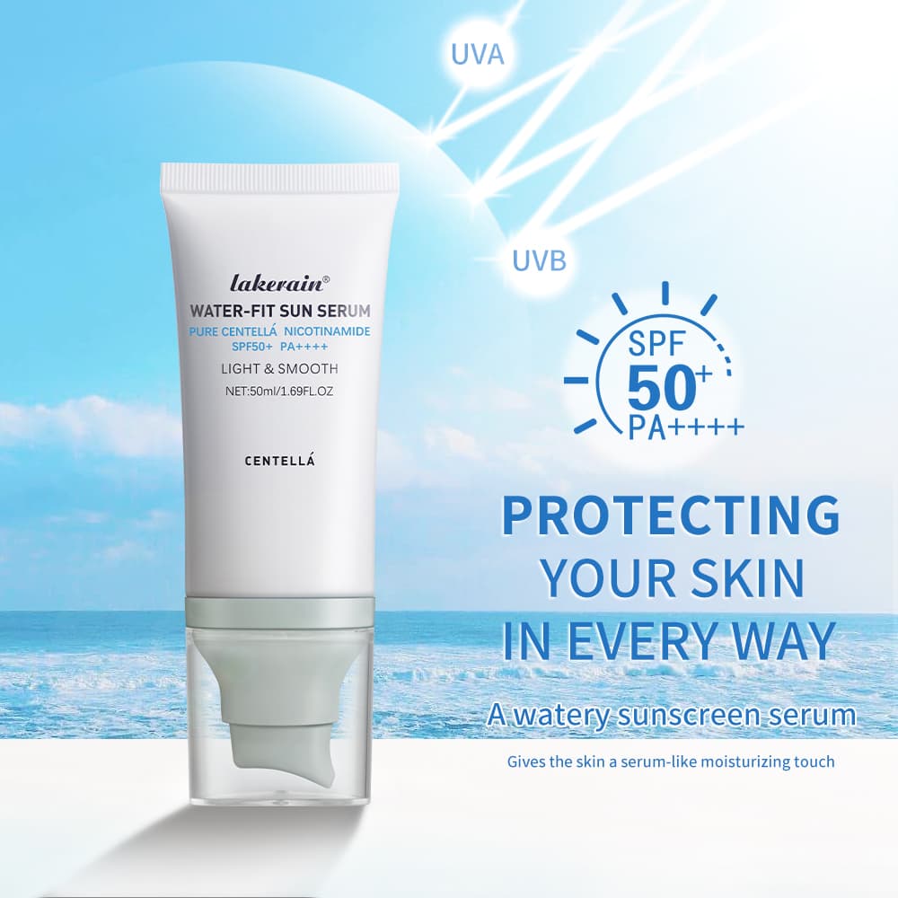 Solar Água-Fit, Protetor Solar Facial FPS 50+ PA++++, Loção Solar Aquosa, Creme Solar de Centella & Nicotinamida, Toque
