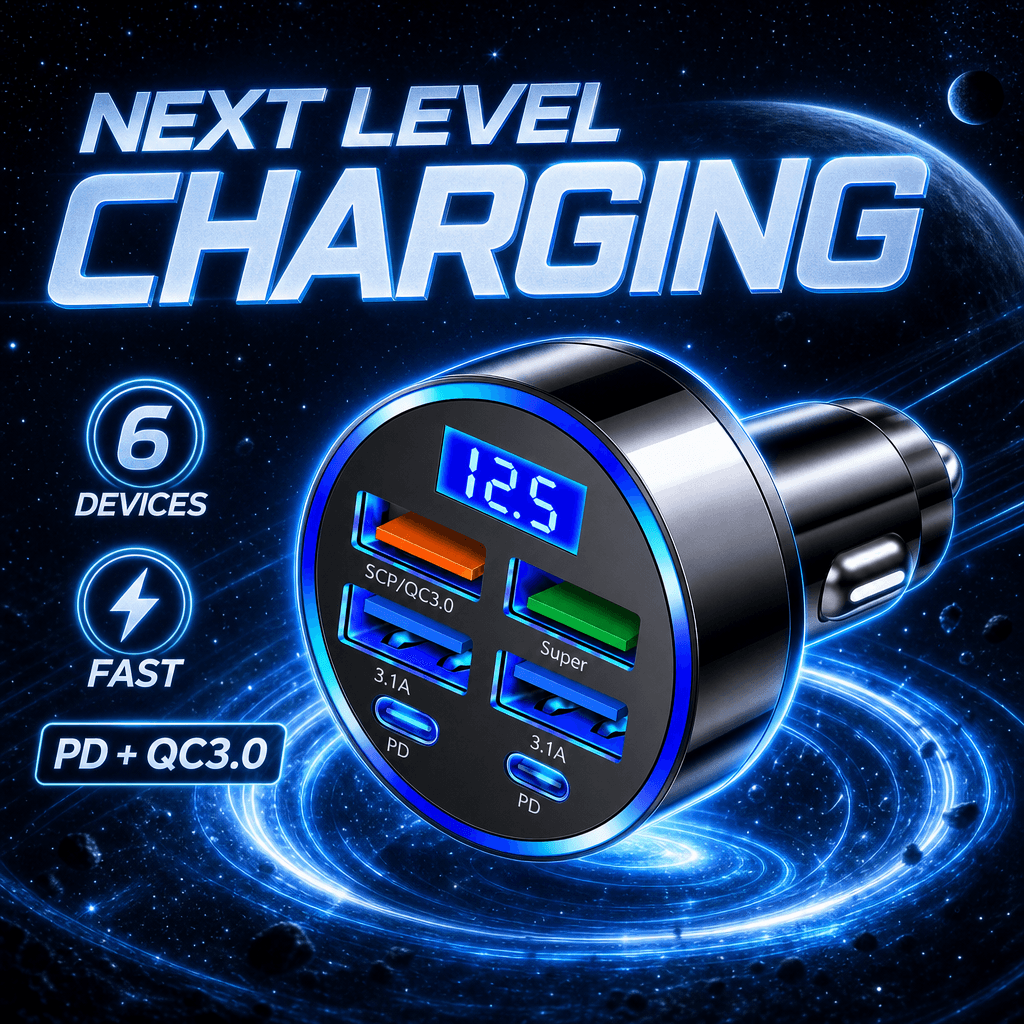 Carregador Veicular Rápido USB PD Tipo C com Portas QC3.0, Adaptador de Carga Rápida com Display Digital para iPhone