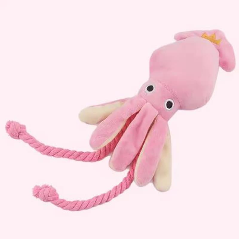 Brinquedo de Corda para Cachorro Lula Rosa: Brinquedo de Pelúcia com Apito, Interativo e Resistente, para Limpeza dos