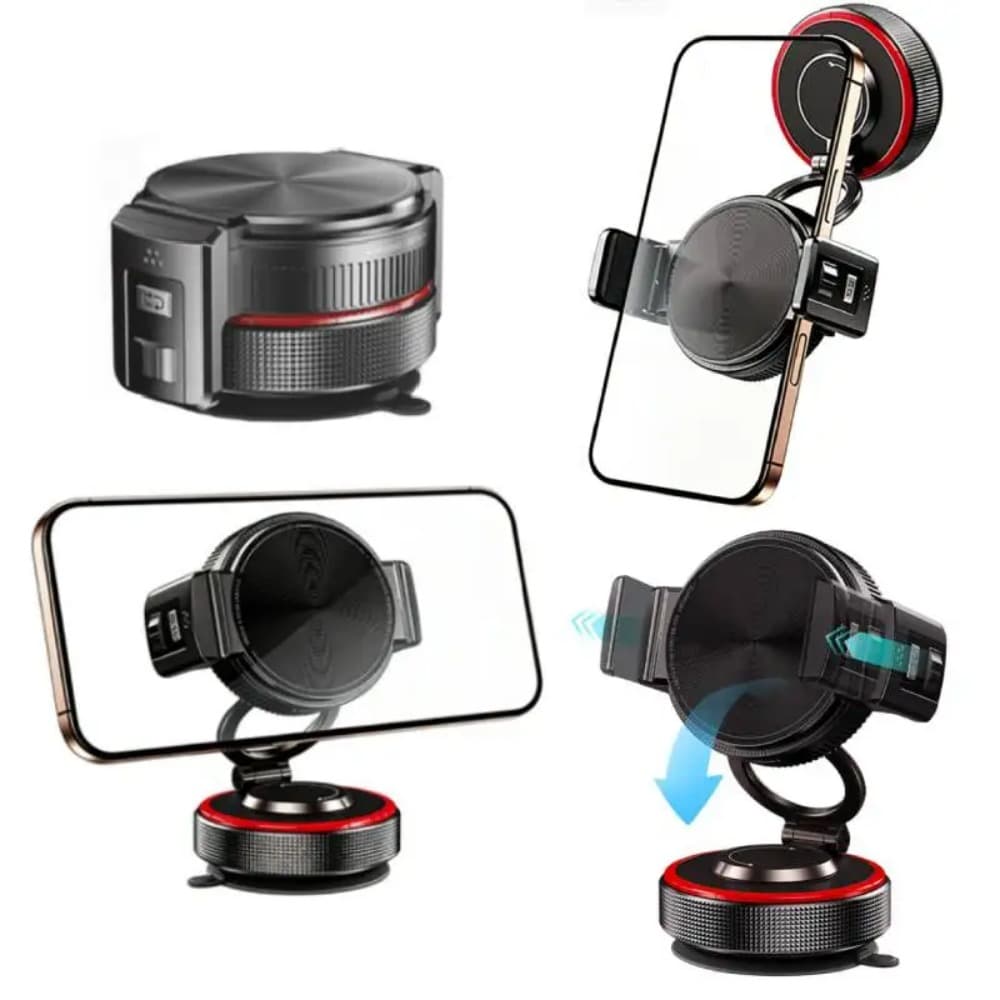 Suporte Magnético Universal para Carro 2-em-1 Dobrável Montagem por Sucção a Vácuo 360°