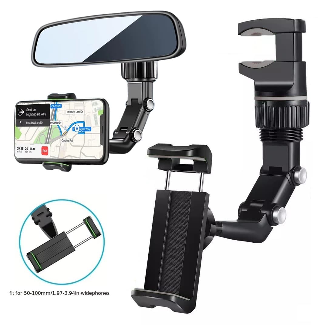 Suporte de telefone de carro 360° ajustável para retrovisor, suporte de navegação GPS para iPhone 4.0-6.1 polegadas