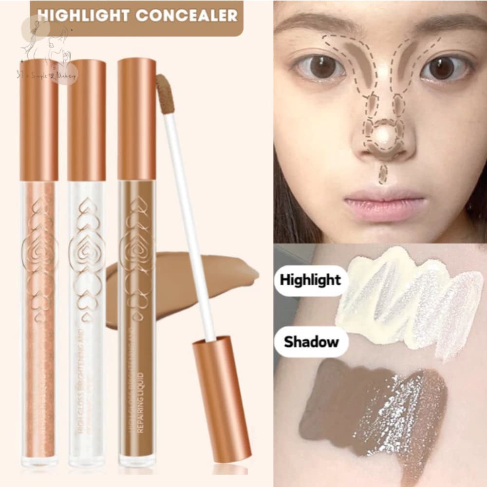 Bastão de Maquiagem Multifuncional com Destaque, Corretivo e Caneta Contorno, Sombra Líquida Brilhante, Base Líquida de