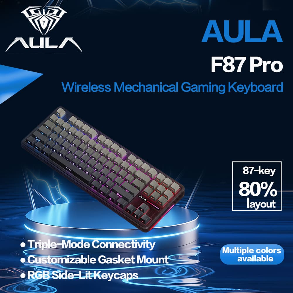 Teclado Mecânico AULA F87 Pro Tri Mode Teclado Mecânico Sem Fio Bluetooth RGB Retroiluminado Interruptores Substituíveis