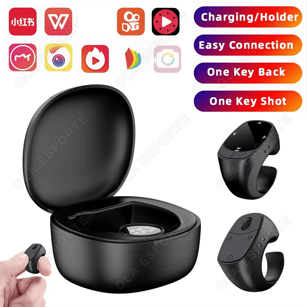 Anel de ponta de dedo com rolo, controle remoto, Bluetooth sem fio, bastão de selfie móvel, mouse automático de vídeo,