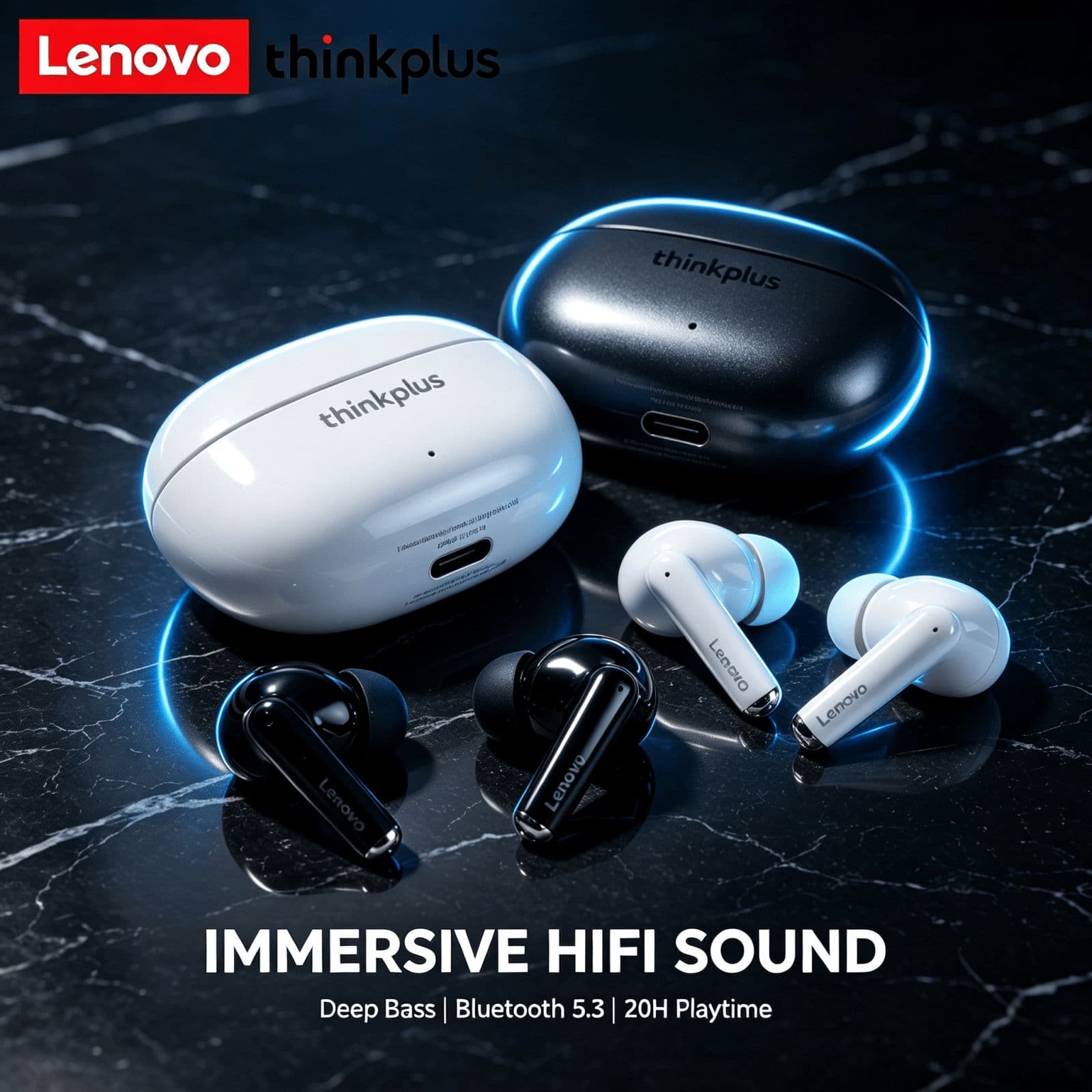 Fones de ouvido Lenovo XT88 - Fones de ouvido Bluetooth sem fio, redução de ruído ANC, fone estéreo HiFi, leve, portátil