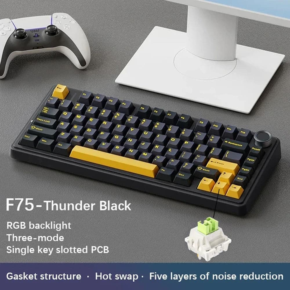 Teclado Mecânico Sem Fio AULA F75 75%, Teclado Cremoso com Interruptores Substituíveis, Pré-lubrificado Greywood,