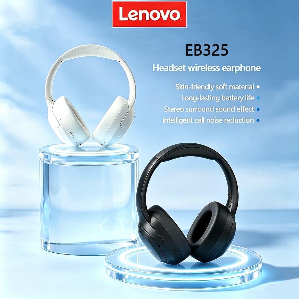 Fones de ouvido Lenovo EB325 Bluetooth sem fio, fones de ouvido de conexão dupla, dois tons preto e branco, fone de