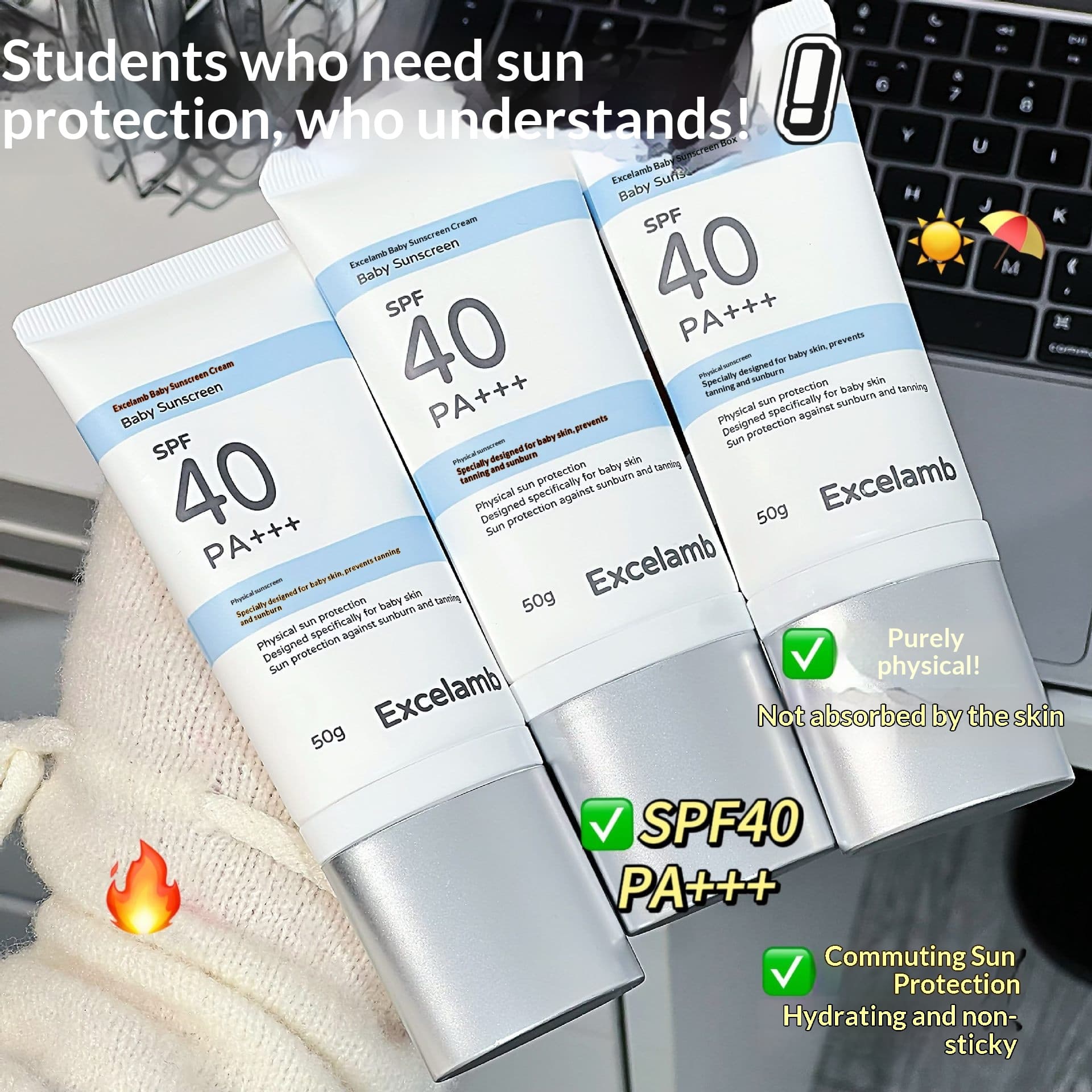 Protetor Solar Infantil EXCELAMB - Leve e Não Gorduroso, Protetor Solar Físico, Proteção UV, Protetor Solar para