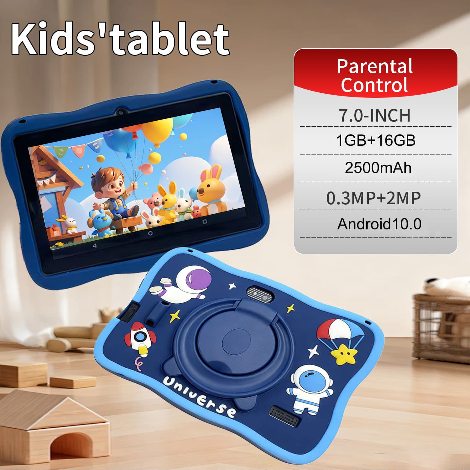 Tablet Educacional De 7 Polegadas Android OS 1GB + 16GB Wi-Fi Bluetooth Para Estudo Infantil
