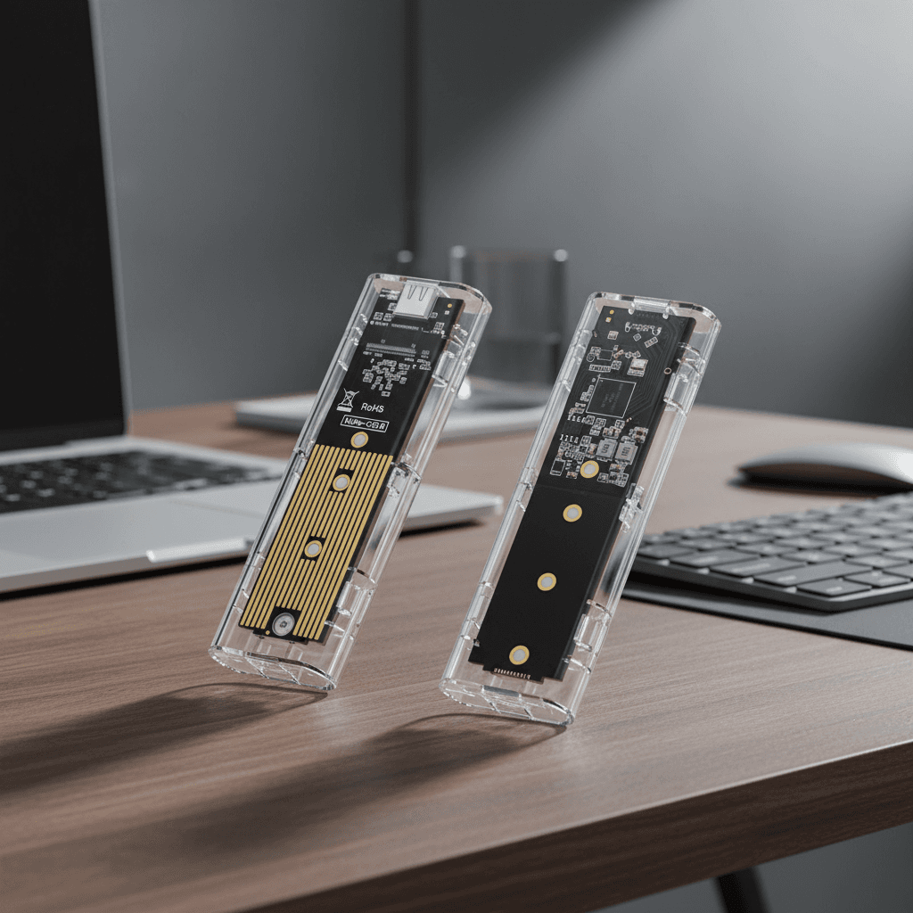  Gabinete transparente M.2 NVMe SSD e NGFF para unidades de estado sólido externas de duplo protocolo