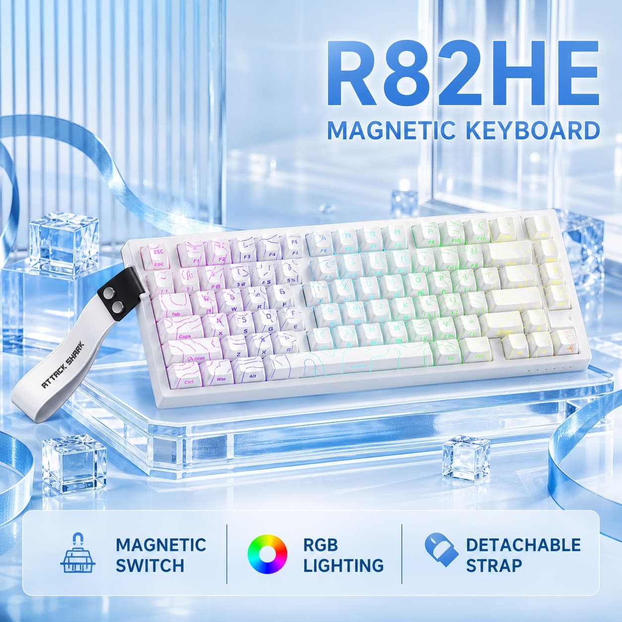 Teclado Mecânico de Jogos Mini USB R82HE, Retroiluminação RGB, Switch para Jogos, Teclado Compacto, Teclas PBT, para PC,