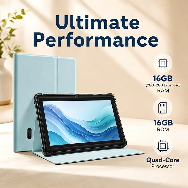Tablet Android de 7 polegadas ATMPC com 16GB de armazenamento, WiFi 6, bateria de longa duração de 3500mAh, acompanha