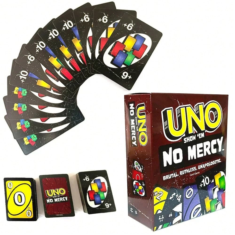 Conjunto de Cartas de Jogo Uno No Mercy - Jogo de Cartas para Família, Festa, Entretenimento, Aniversário, Natal -