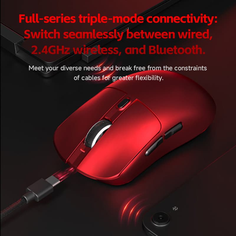 Mouse de jogo leve sem fio LANGTU M8, modo triplo, Bluetooth 2.4G com fio, botões programáveis e iluminação RGB para PC,