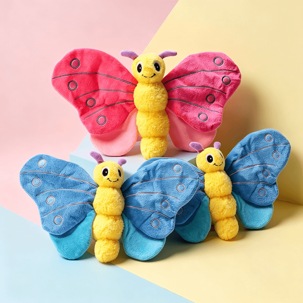 Brinquedo de Pelúcia de Borboleta com Apito para Cachorro, Brinquedo Macio Recheado para Mastigar para Cães Pequenos e