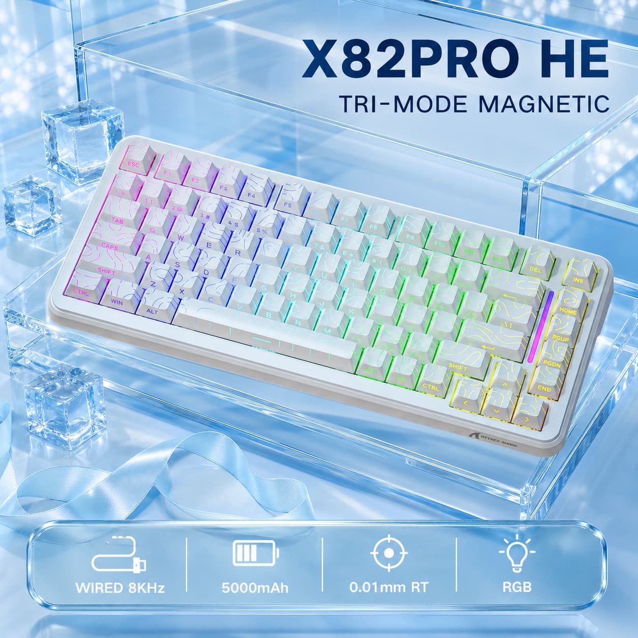 Teclado Mecânico de Jogos X82PRO HE Mini USB, Interruptor de Jogos, Teclado Compacto, Teclas PBT, Teclado Numérico