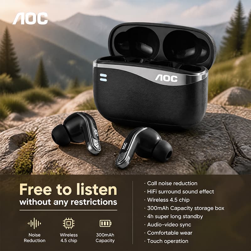 AOC ACT4625 Fones de Ouvido Duplo Modo Fones de Ouvido Sem Fio Bluetooth 5.4 Fones de Ouvido 2.4G Gaming Headsets