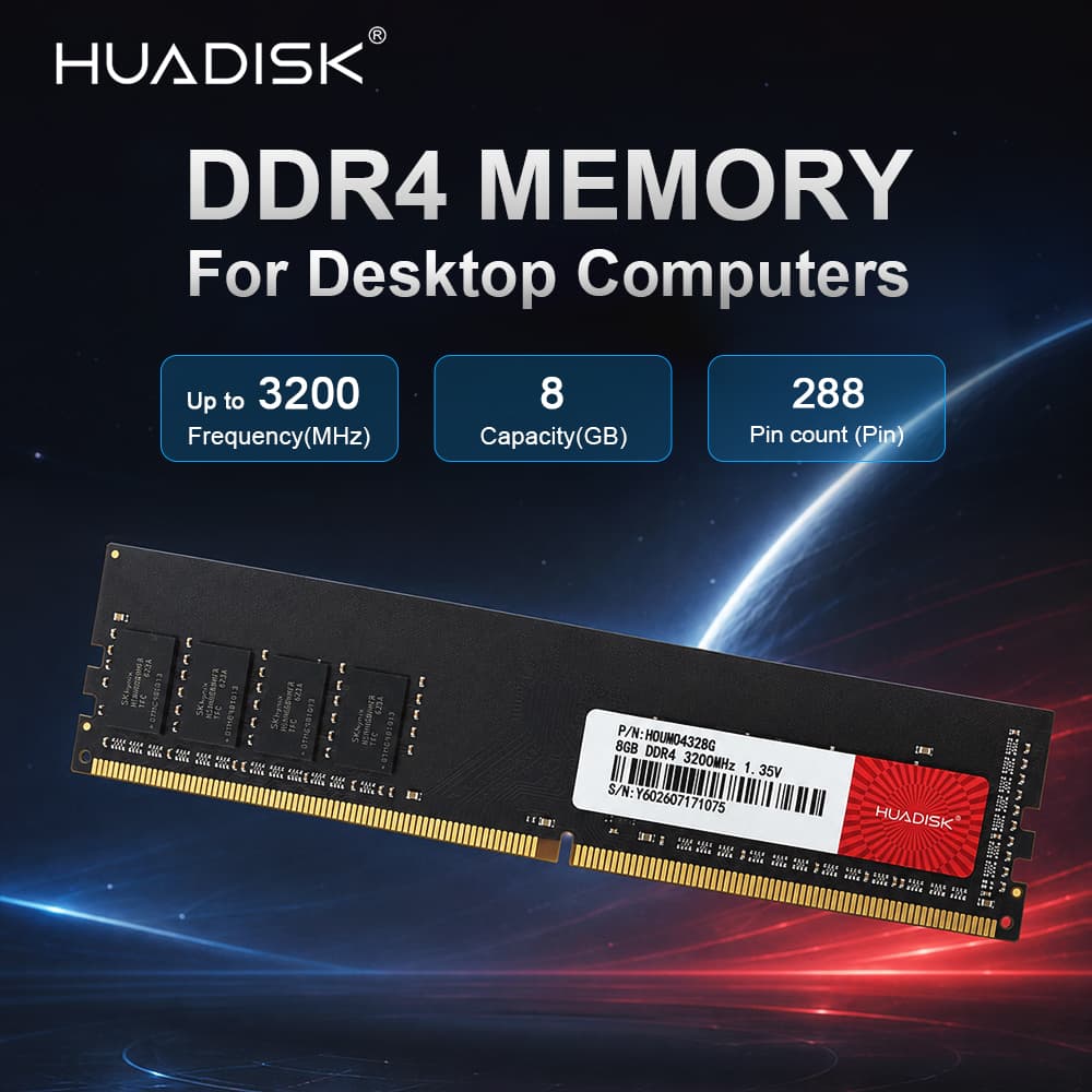 HUADISK DDR4 Computador RAM Memória 8GB 3200MHz UDIMM 288Pin Para De Jogos De Mesa