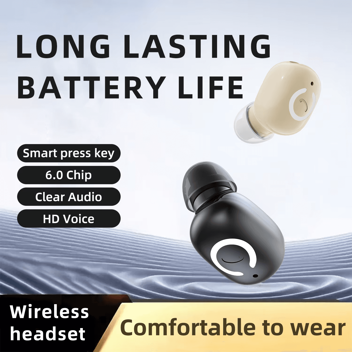 Fone de ouvido Bluetooth Mini Ultra Longa Duração Chip Bluetooth 6.0 Fones de Ouvido Esportivos Sem Fio Invisível
