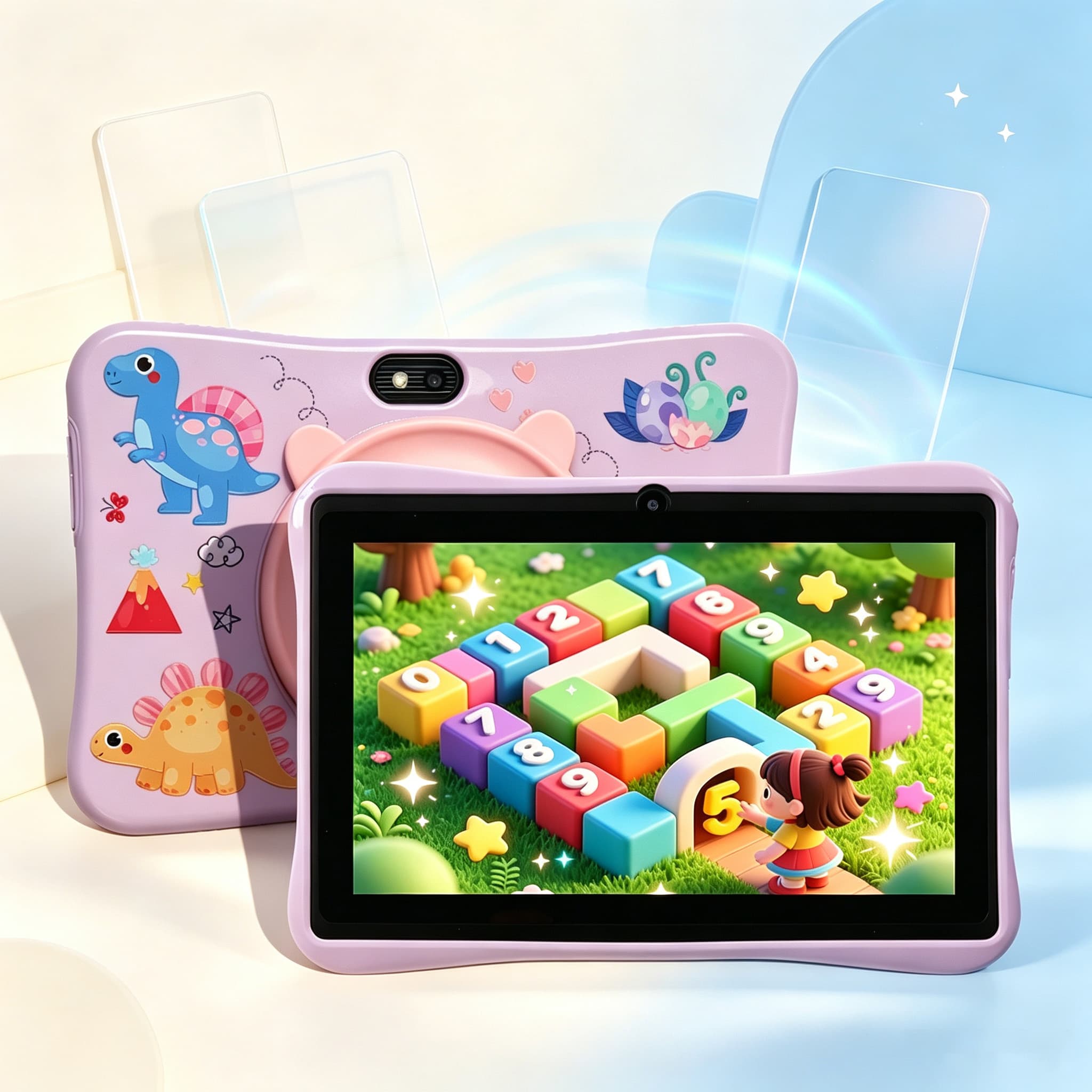 Tablet infantil ATMPC 7 polegadas, 16 GB de armazenamento, Android 14 quad-core, WiFi 2,4 G, HD 1024*600, câmeras