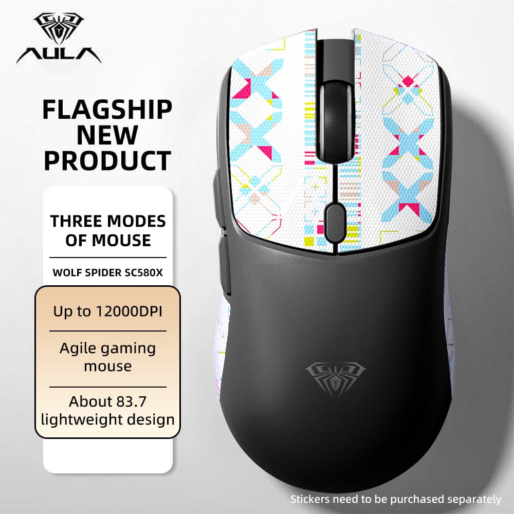 Mouse Gamer Sem Fio AULA SC580X Tri-Modo 2.4G/BT5.0/USB-C Mouse Gamer com 12000 DPI 6 Botões Programáveis Mouse