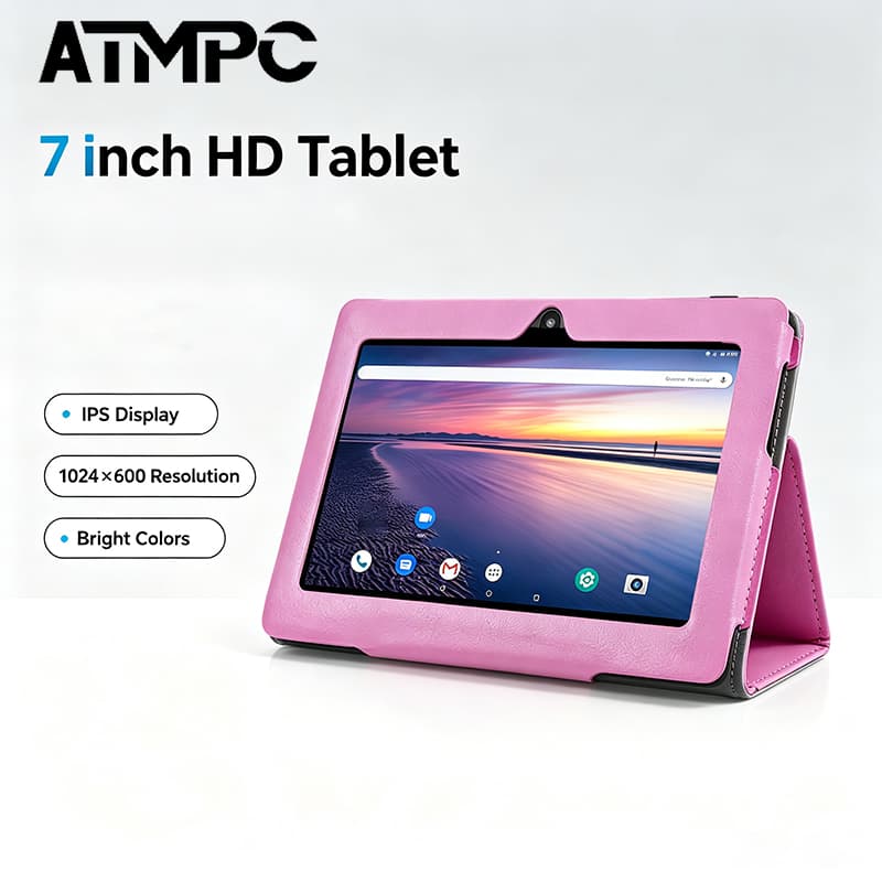 Tablet Android ATMPC 7 polegadas, tela IPS HD, 16GB de armazenamento, WiFi 6 e Bluetooth 4.2, acompanha capa protetora à