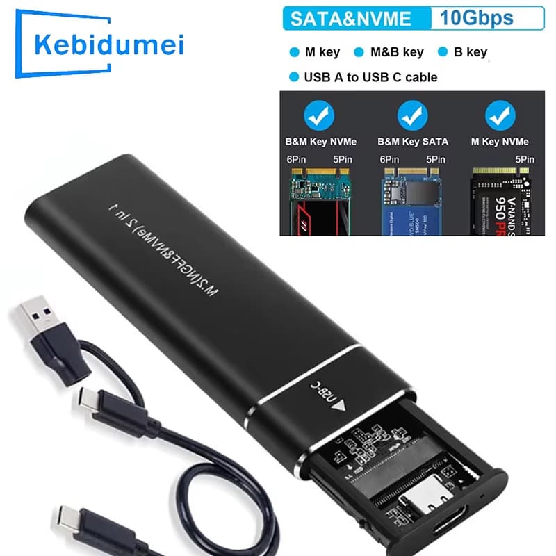 M2 SSD Caso M . 2 NVMe SATA Gabinete Adaptador 10Gbps USB 3.1 Tipo C Protocolo Duplo Externo Suporta Chaves E B &
