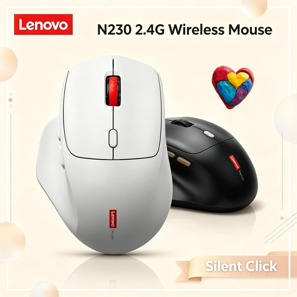 Mouse Lenovo N230 Silencioso Sem Fio Design Ergonômico Mouse Portátil 2.4GHz para Uso em Laptop Computador Escritório e