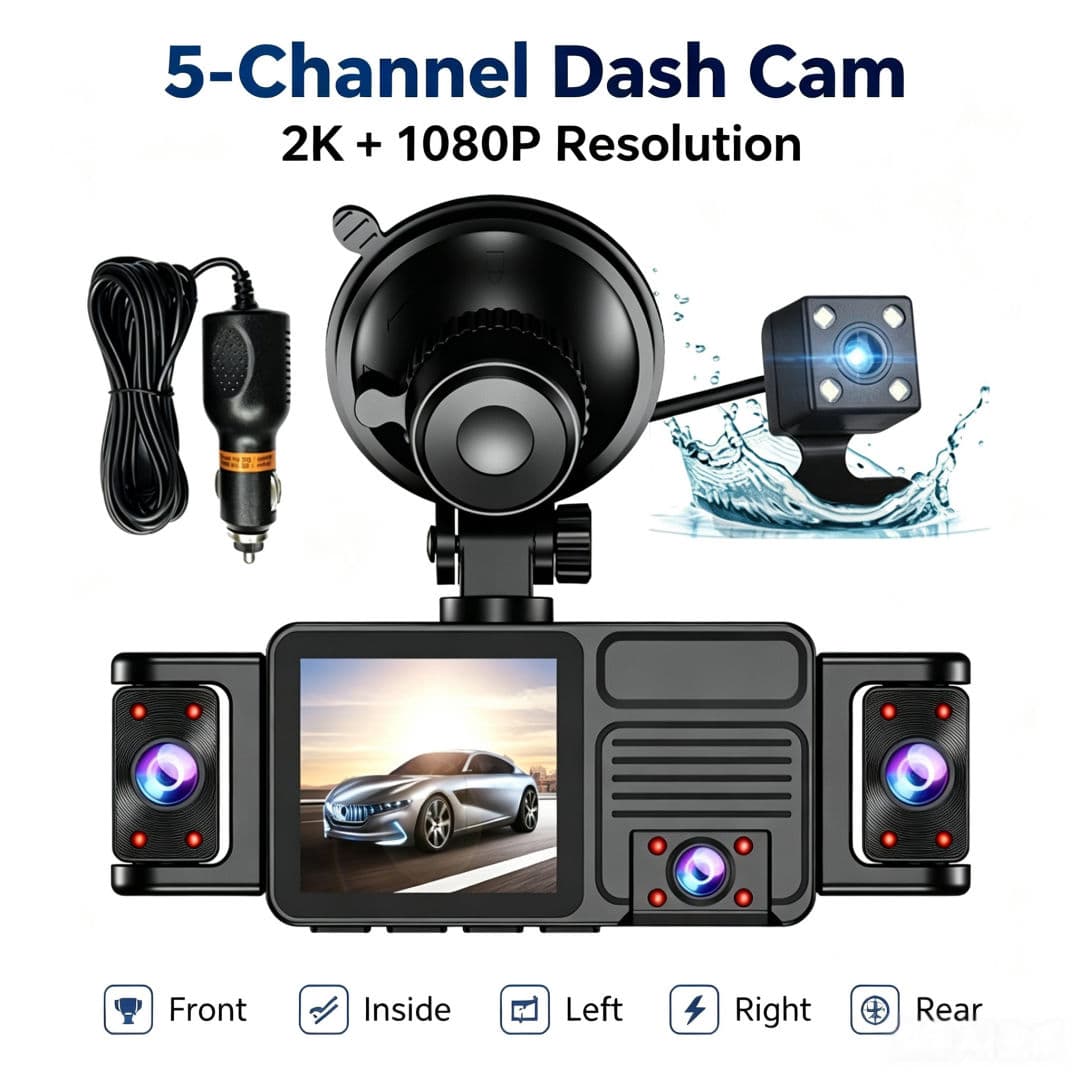 Dash Cam Dianteiro Traseiro Esquerdo Direito Dentro Gravador De Carro WIFI 5 Canais 2k 360 °