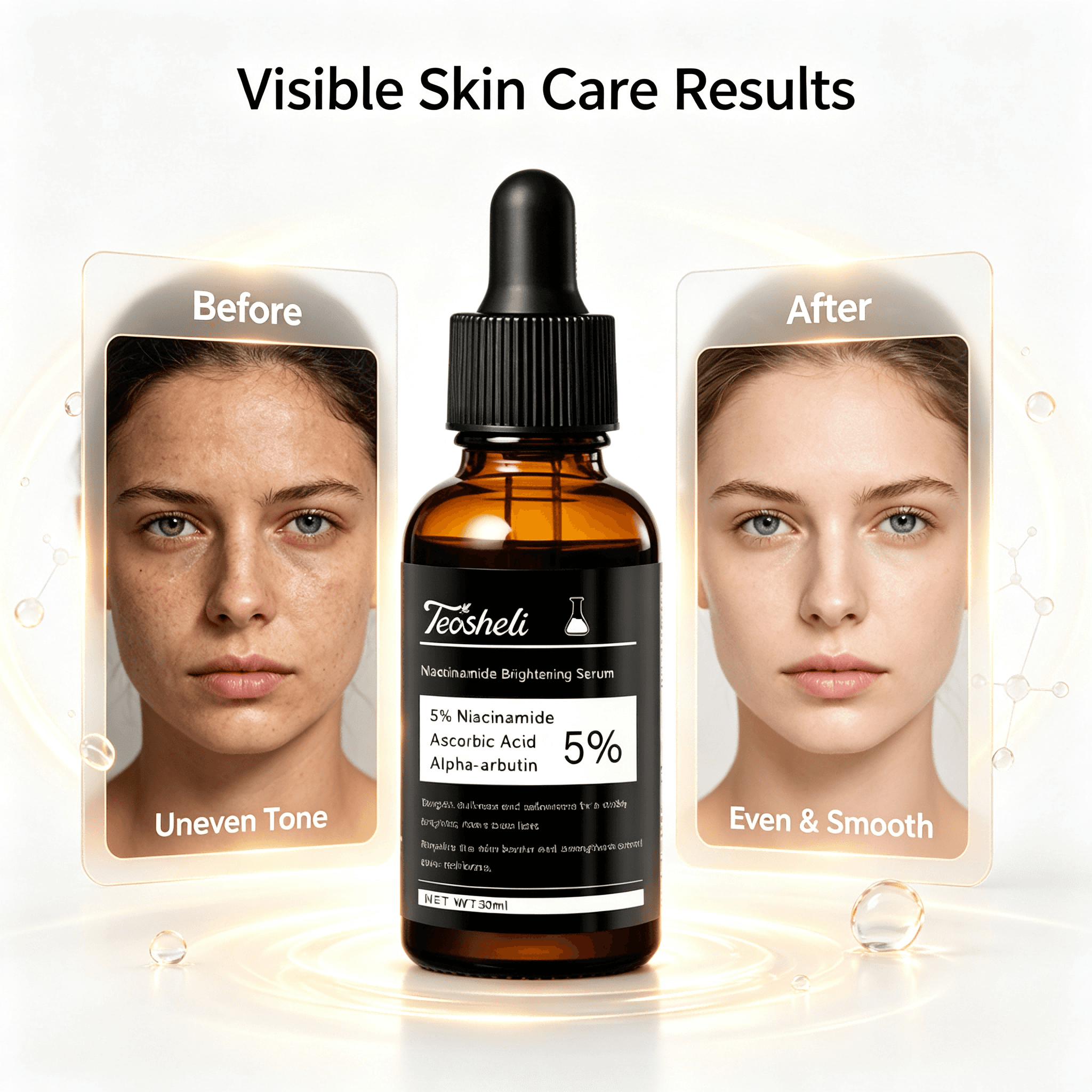 Teosheli Sérum Facial de Niacinamida 5% 30ml – Reparação da Barreira Cutânea, Antiodor, Uniformiza o Tom, Vitamina C +