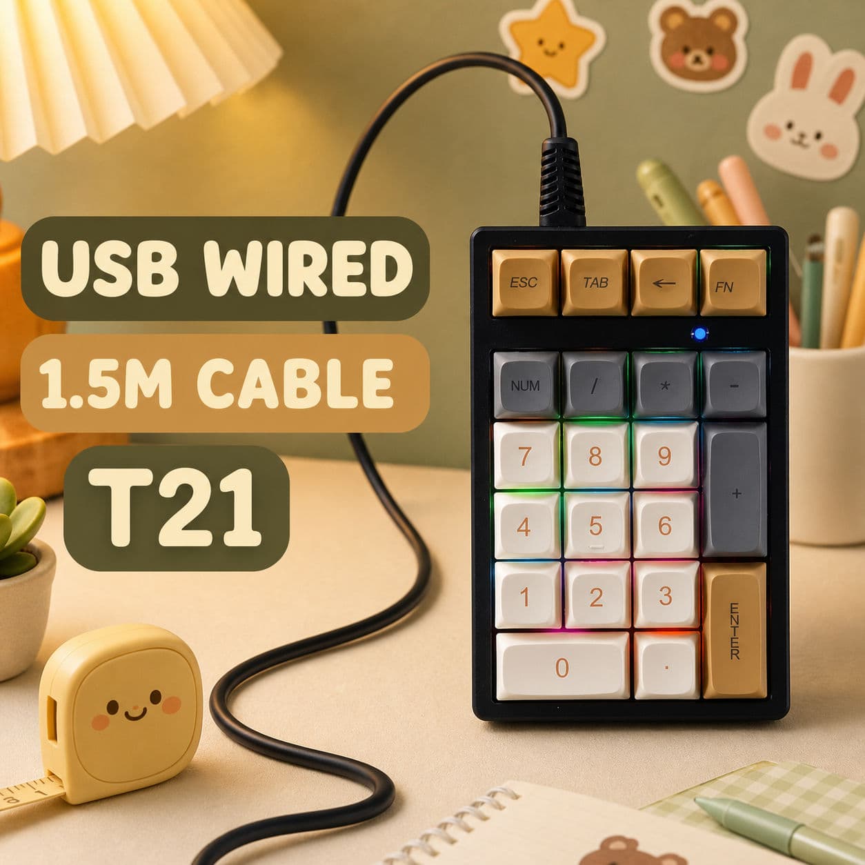 Teclado mecânico APAYADO T21, teclado para jogos, teclado numérico 21 teclas, conexão USB com fio, LED com 9 efeitos de